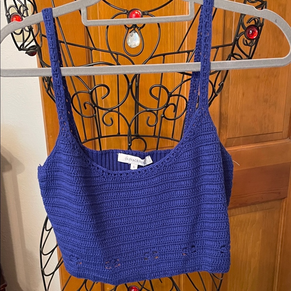 Olivaceous Blue Crochet Crop Top
